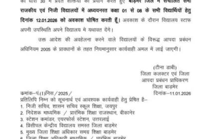 बाड़मेर में शीतलहर का सितम: कक्षा 8 तक के स्कूलों में अवकाश घोषित