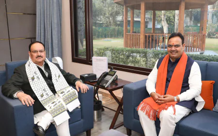 मुख्यमंत्री श्री भजनलाल शर्मा ने केन्द्रीय स्वास्थ्य मंत्री श्री जेपी नड्डा और केंद्रीय ऊर्जा मंत्री श्री मनोहर लाल से की मुलाकात।