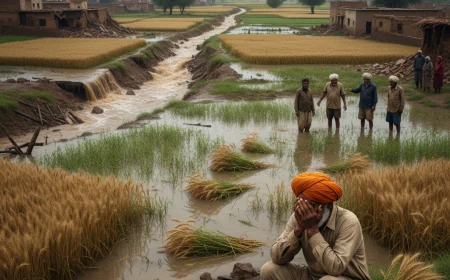 बाड़मेर में नर्मदा नहर का कहर: बांटा गांव में टूटी माइनर, घरों में दरारें, जीरे की फसल डूबी; लापरवाही के आरोप।