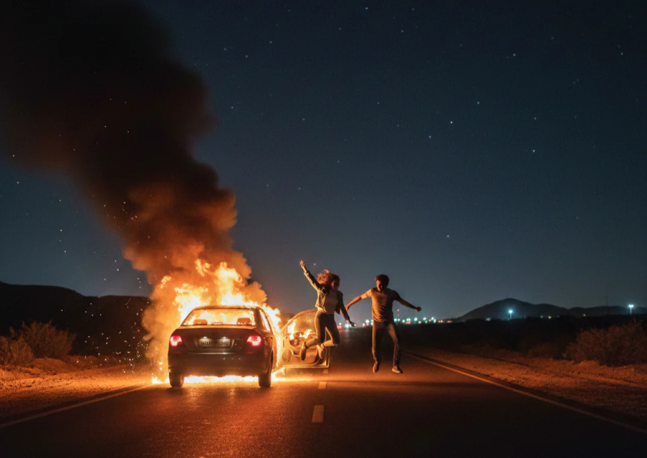 पति पत्नी ने दिखाई समझदारी, गाड़ी से कूदकर बचाई जान।